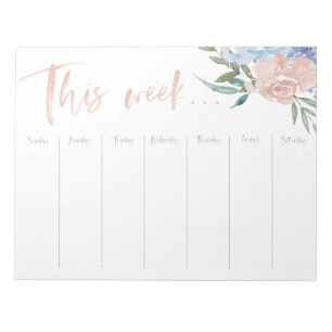 Weekly calendar watercolor flowers notepad