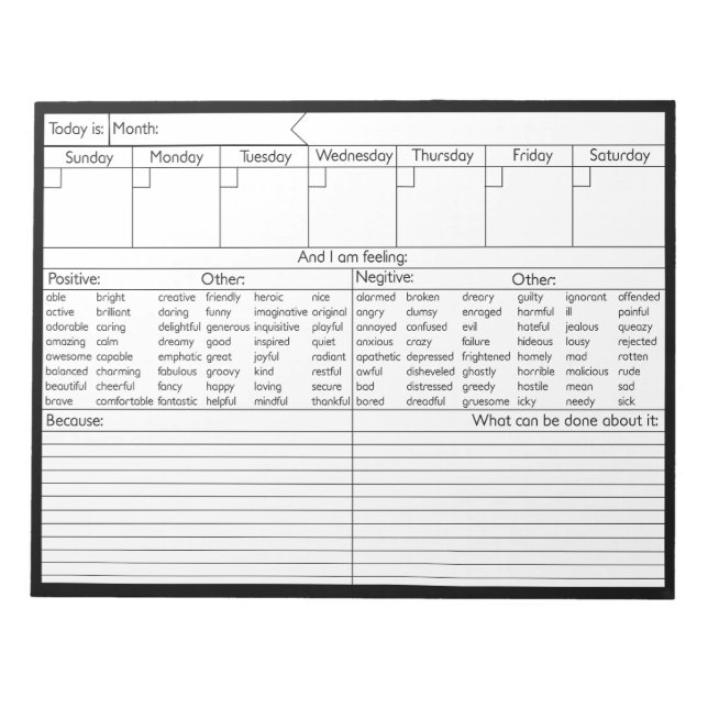 Weekly Emotion Calendar - Personalise Notepad (Front)