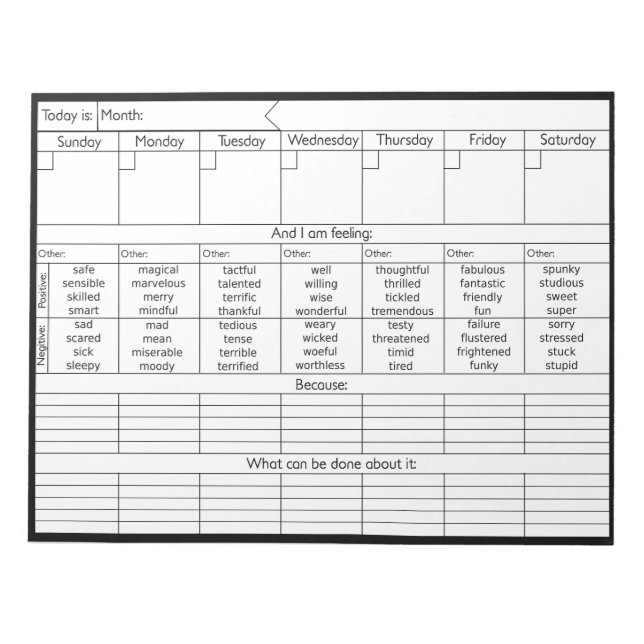 Weekly Emotion Calendar V2 - Personalise Notepad (Front)