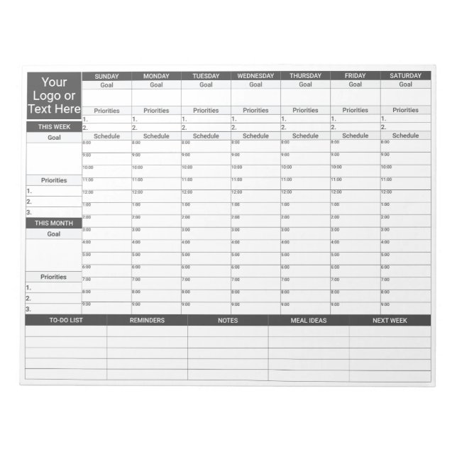 Weekly Focus Planner/Organiser 11x8.5 inch Notepad (Front)
