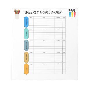 WEEKLY HOMEWORK NOTEPAD