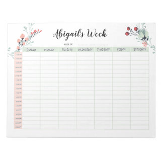 Weekly Hourly Planner with Sunday Start 7am - 12am Notepad