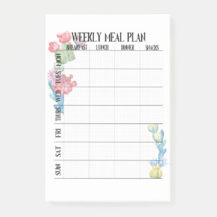 Weekly meal plan page post-it notes