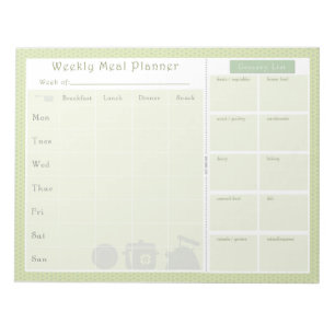 Weekly Meal Planner Green Flowers Notepad