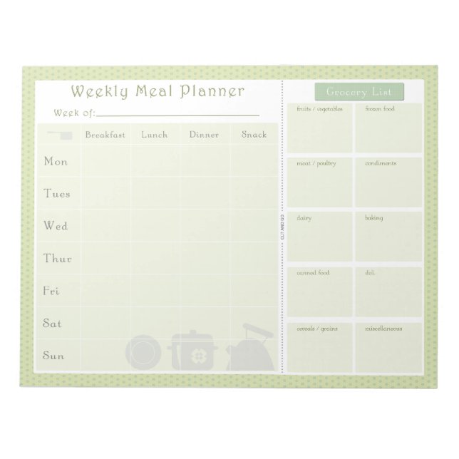 Weekly Meal Planner Green Flowers Notepad (Front)