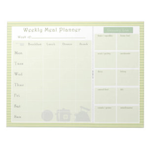 Weekly Meal Planner Green Stripes Notepad