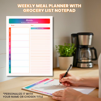 Weekly Meal Planner Grocery Shopping List Coloured Notepad