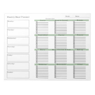 Weekly Meal Planner Grocery Shopping List Notepad