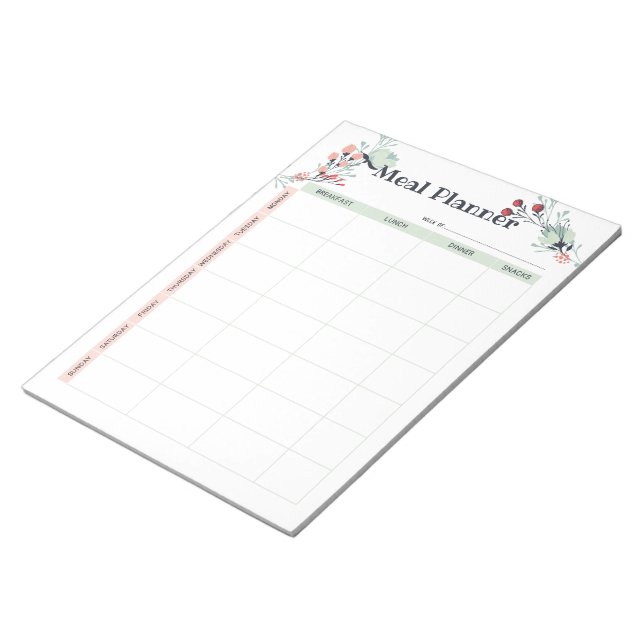 Weekly Meal Planner in Cute Floral Style Notepad (Angled)