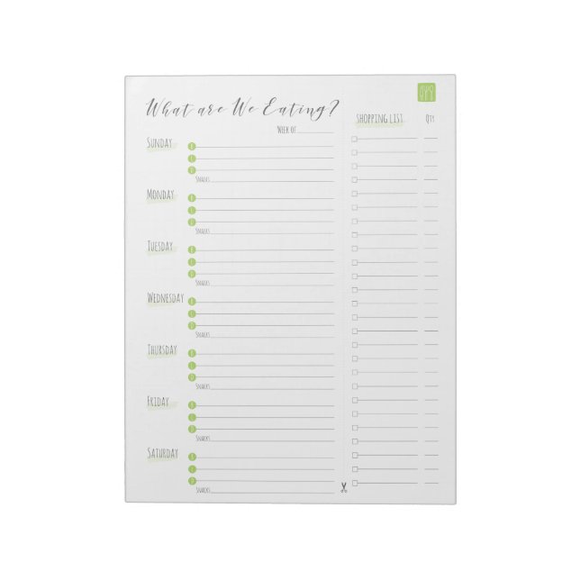 Weekly meal planner with grocery list Notepad (Rotated)