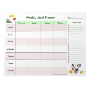 Weekly Meal Planner with Grocery List Notepad