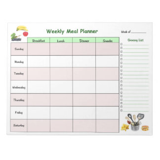 Weekly Meal Planner with Grocery List Notepad