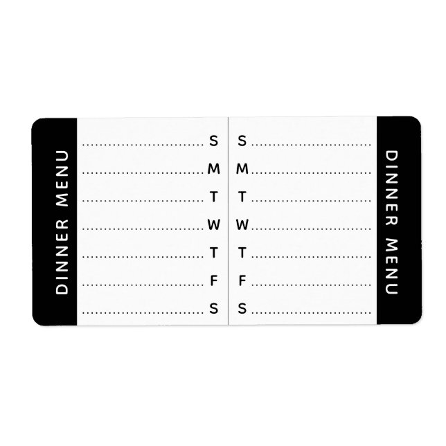 Weekly Menu or Schedule Planner Sticker Label (Front)