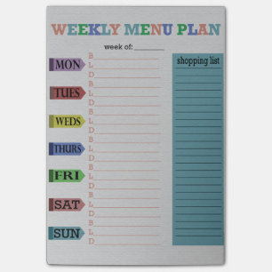 Weekly Menu Plan Post-it Notes