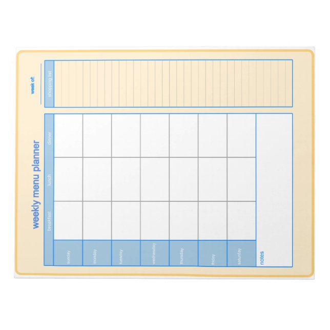 Weekly Menu Planner Notepad (Front)
