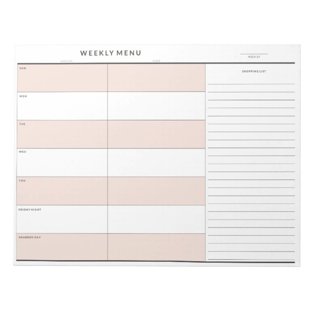 Weekly Menu Planner Notepad (Front)