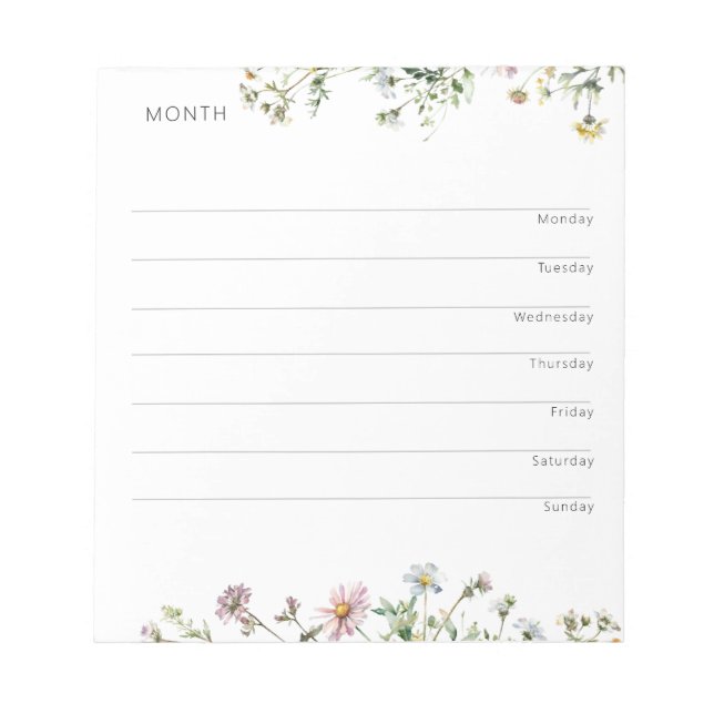 Weekly Organizer and Planner -  Wildflower Meadow Notepad (Front)