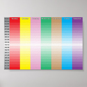 Weekly plan with specific colour for each day of poster