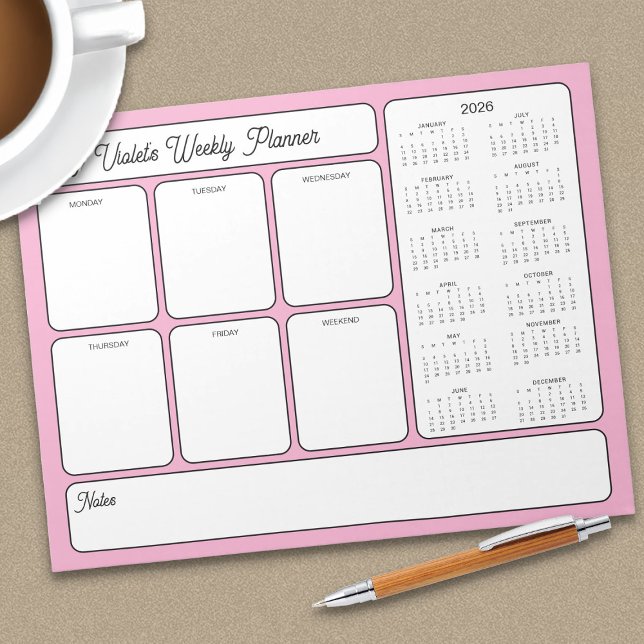 Weekly Planner 2026 Calendar Daily To Do Pink Notepad (Weekly Planner Pad with 2026 Calendar)