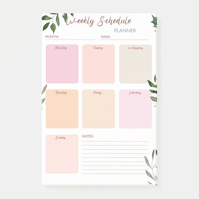 Weekly planner and organiser  post-it notes (Front)
