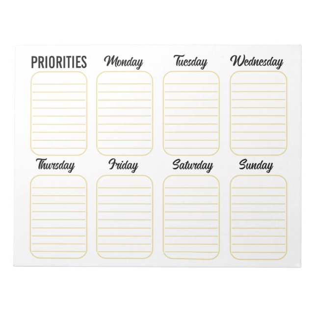 Weekly Planner Calendar Tear Away White Notepad (Front)