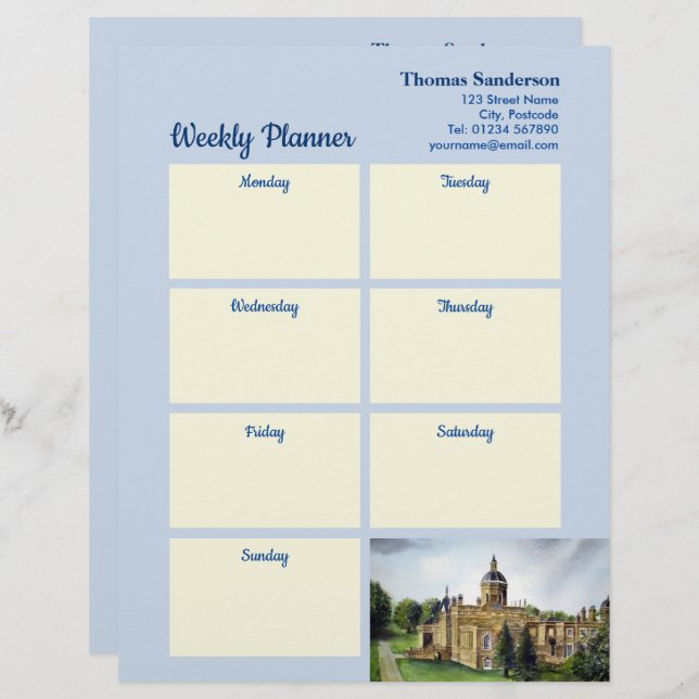 Weekly Planner Castle Howard Yorkshire England Custom Letterhead (Front/Back)