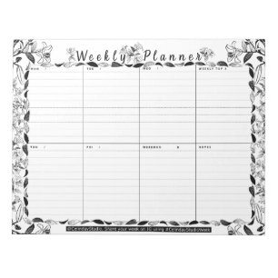 Weekly Planner Floral Art Colouring Page Notepad