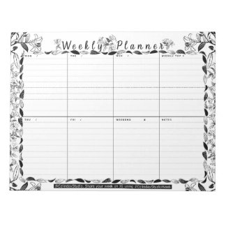 Weekly Planner Floral Art Colouring Page Notepad