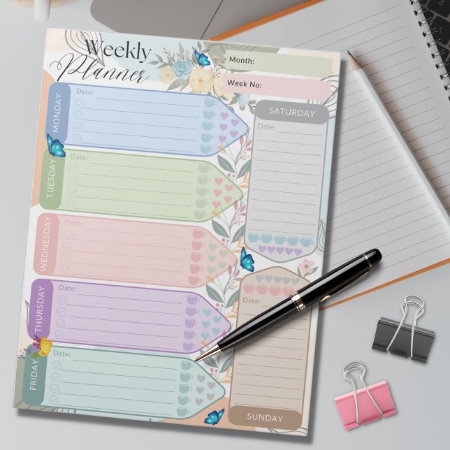 Weekly Planner Flower Butterfly Multicolored Theme Notepad (Creator Uploaded)