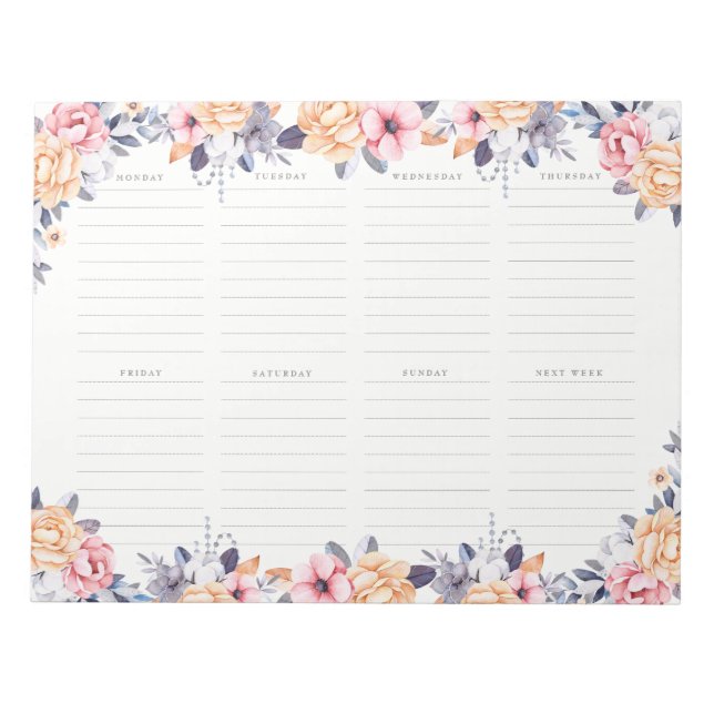 Weekly Planner Girl Floral Watercolor Notepad (Front)
