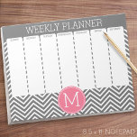 Weekly Planner Grey & Pink Chevrons with Monogram Notepad<br><div class="desc">A preppy design in fresh,  cheerful colours. If you need to adjust the monograms,  click on the customise it button and make changes.</div>