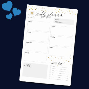 Weekly Planner Heart Scatter Gold Post-it Notes