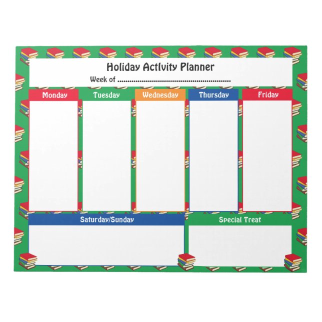 Weekly Planner HOLIDAY ACTIVITY | BOOKS Tear Away Notepad (Front)