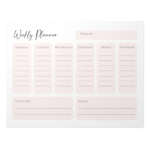 Weekly Planner Landscape in Blush Pink Notepad (Front)