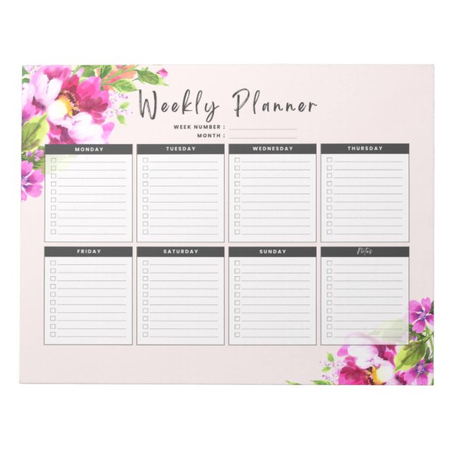 Weekly Planner Landscape in Bright Floral Notepad (Front)
