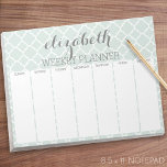 Weekly Planner Mint & Grey Quatrefoil Pattern Notepad<br><div class="desc">A beautiful and feminine design that is perfect for any girly girl or even a bride. If you need to move items around,  click on the design area to make changes.</div>