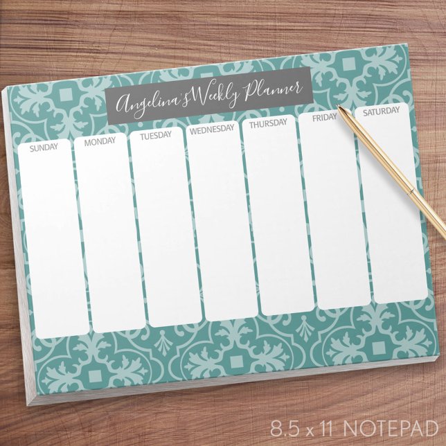 Weekly Planner - Modern Farmhouse Tile Pattern Notepad (Weekly Planner Notepad - Personalized)