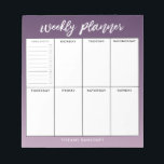 Weekly Planner Modern Script Purple Ombre Notepad<br><div class="desc">Elegant and modern weekly planner. There are 8 boxes on the notepad to write down your schedule and plan for each day of the week. The first back is a weekly checklist. The background is in a pretty purple ombre colour. You can add your name at the bottom.</div>