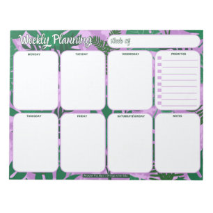 Weekly Planner Notepad   Jungle Leaves Pattern