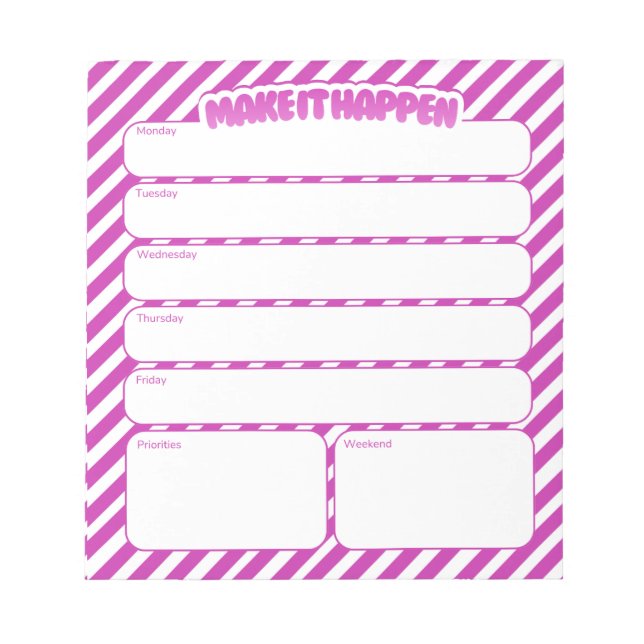 Weekly Planner Notepad - Pink Striped (Front)