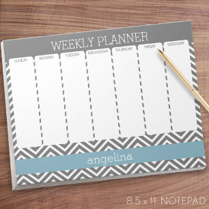 Weekly Planner Robin Egg Blue and Grey Chevrons Notepad