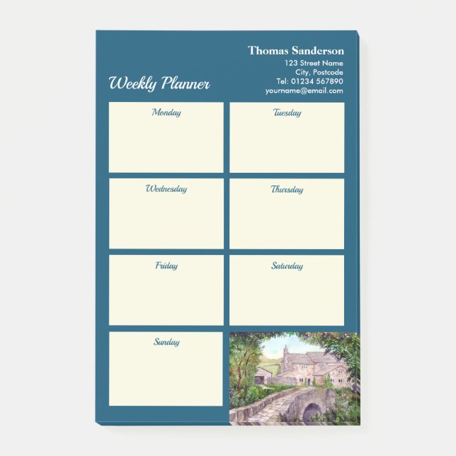 Weekly Planner Stone Bridge England Watercolor Post-it Notes (Front)