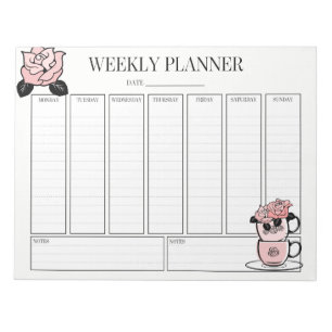 Weekly Planner Tea Teacup and Flowers Notepad