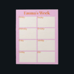 Weekly Planner To Do List Pink Monogram Name Cute Notepad<br><div class="desc">Organise your week with this cute and modern weekly planner in pink,  cream,  and orange,  personalised with your name.</div>