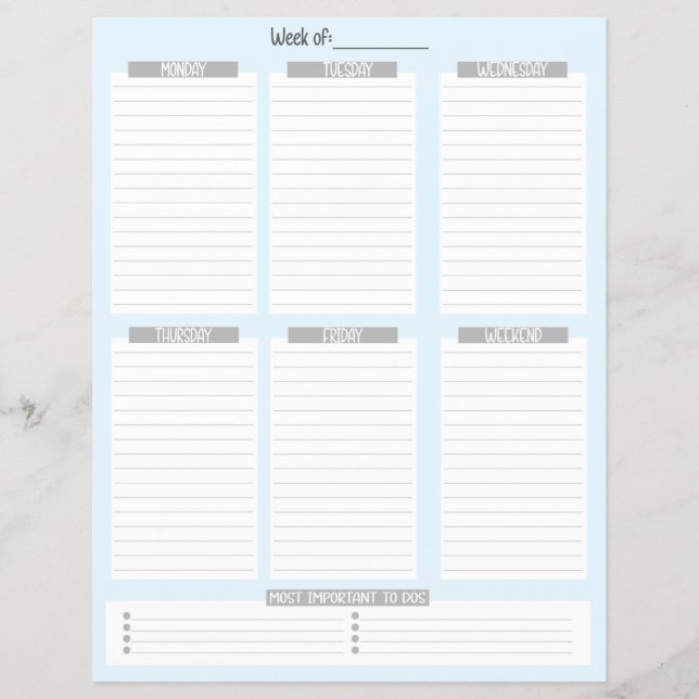 Weekly Planner | Undated To-Do List (Blue) Flyer (Front)