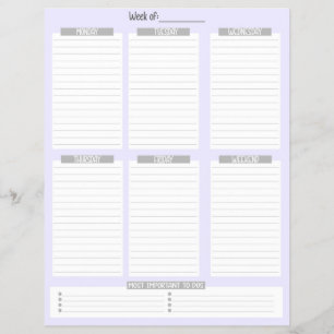 Weekly Planner Undated To-Do List (Lavender) Flyer