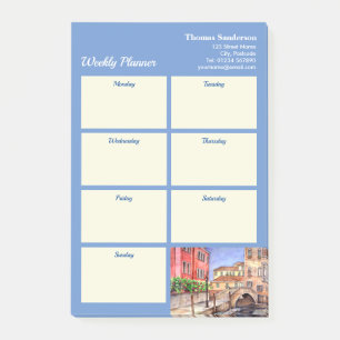 Weekly Planner Venice Italy Pen Wash Watercolor Post-it Notes