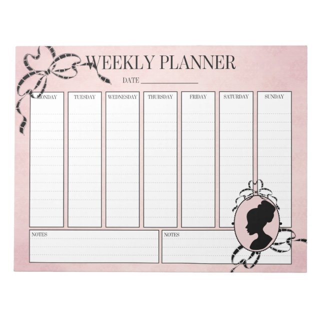 Weekly Planner Victorian Style 60s Cameo Notepad (Front)