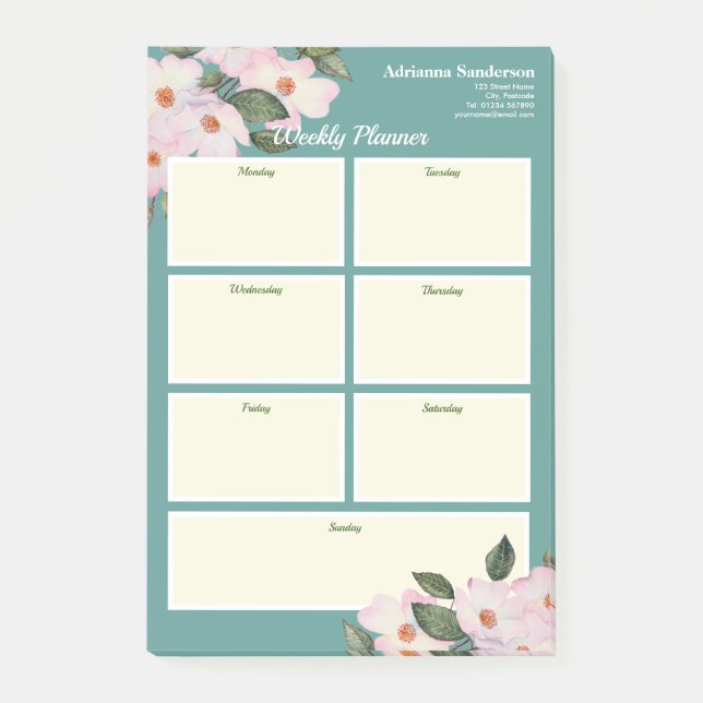 Weekly Planner Watercolor Pink Roses Ballerina Post-it Notes (Front)
