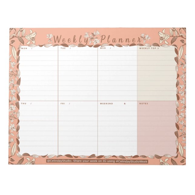 Weekly Planner Week At A Glance Floral Notepad (Front)